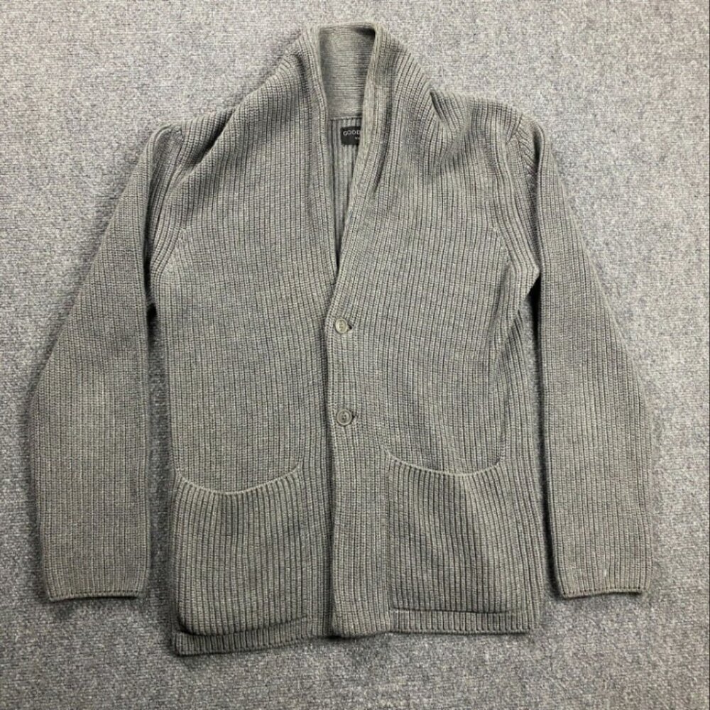 Goodlife Cardigan Men's Large‎ Gray Knit Sweater Heavyweight 100% Cotton